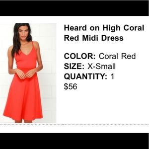 Lulu’s Coral Red Midi Dress, Size XS